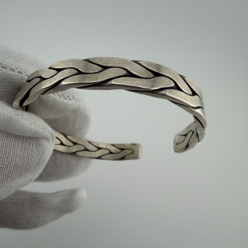 Bocai S999 Pure Silver Braided Cuff Bracelet | 40g Handmade | Worn Patina